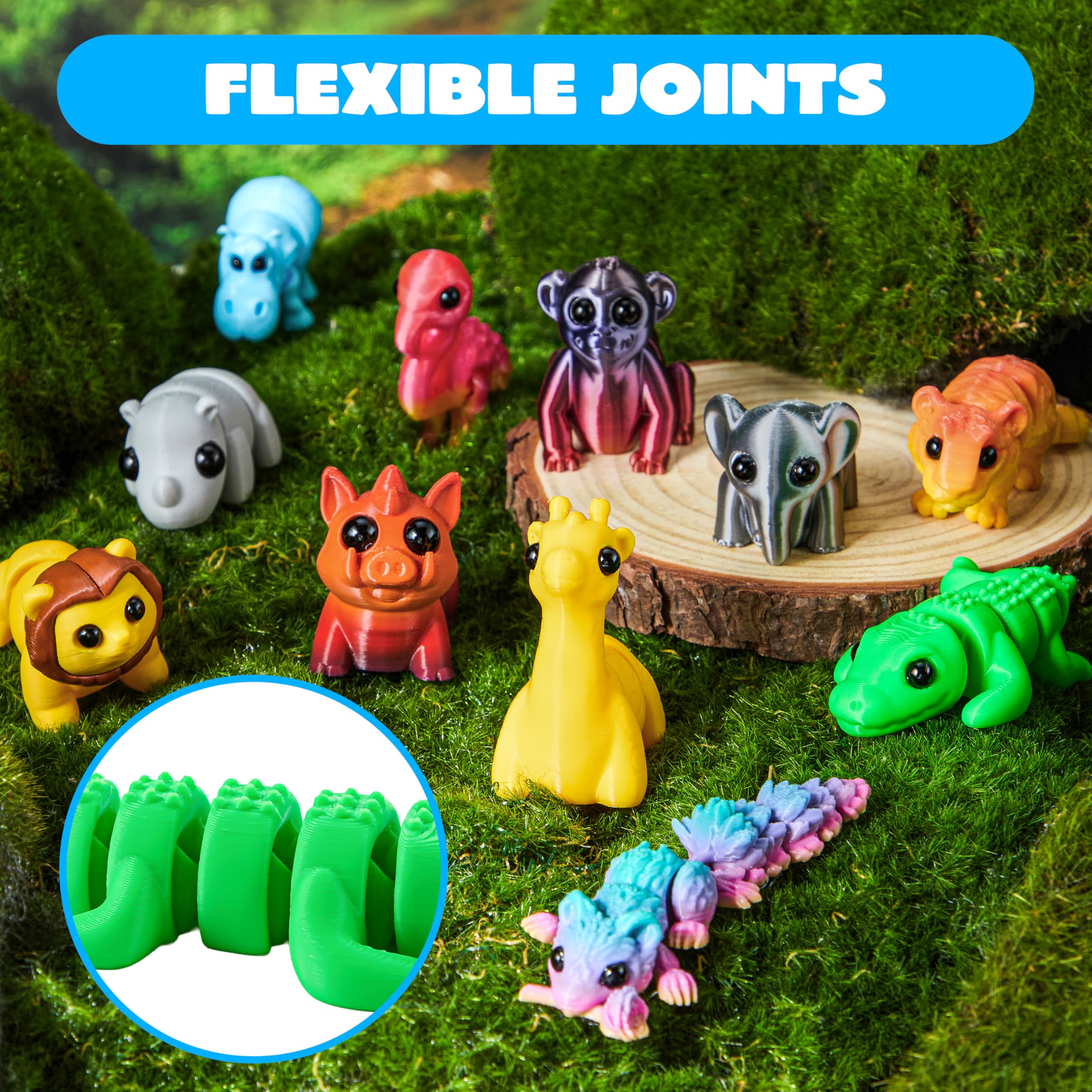 JOYIN 12-Piece 3D Printed Safari Animal Figurines – Articulated, Flexible Fidget Toys for Party Favors and Classroom Rewards