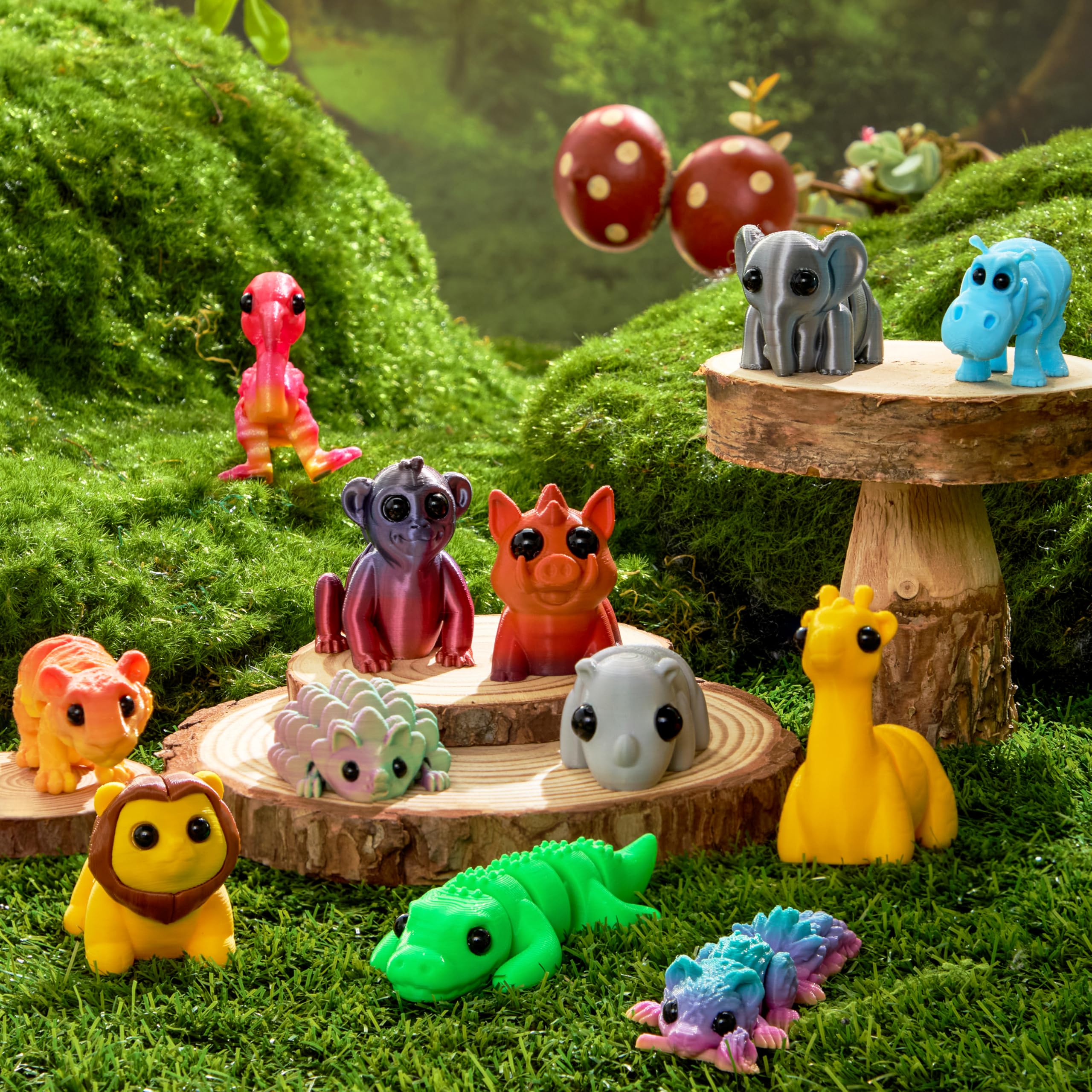 JOYIN 12-Piece 3D Printed Safari Animal Figurines – Articulated, Flexible Fidget Toys for Party Favors and Classroom Rewards