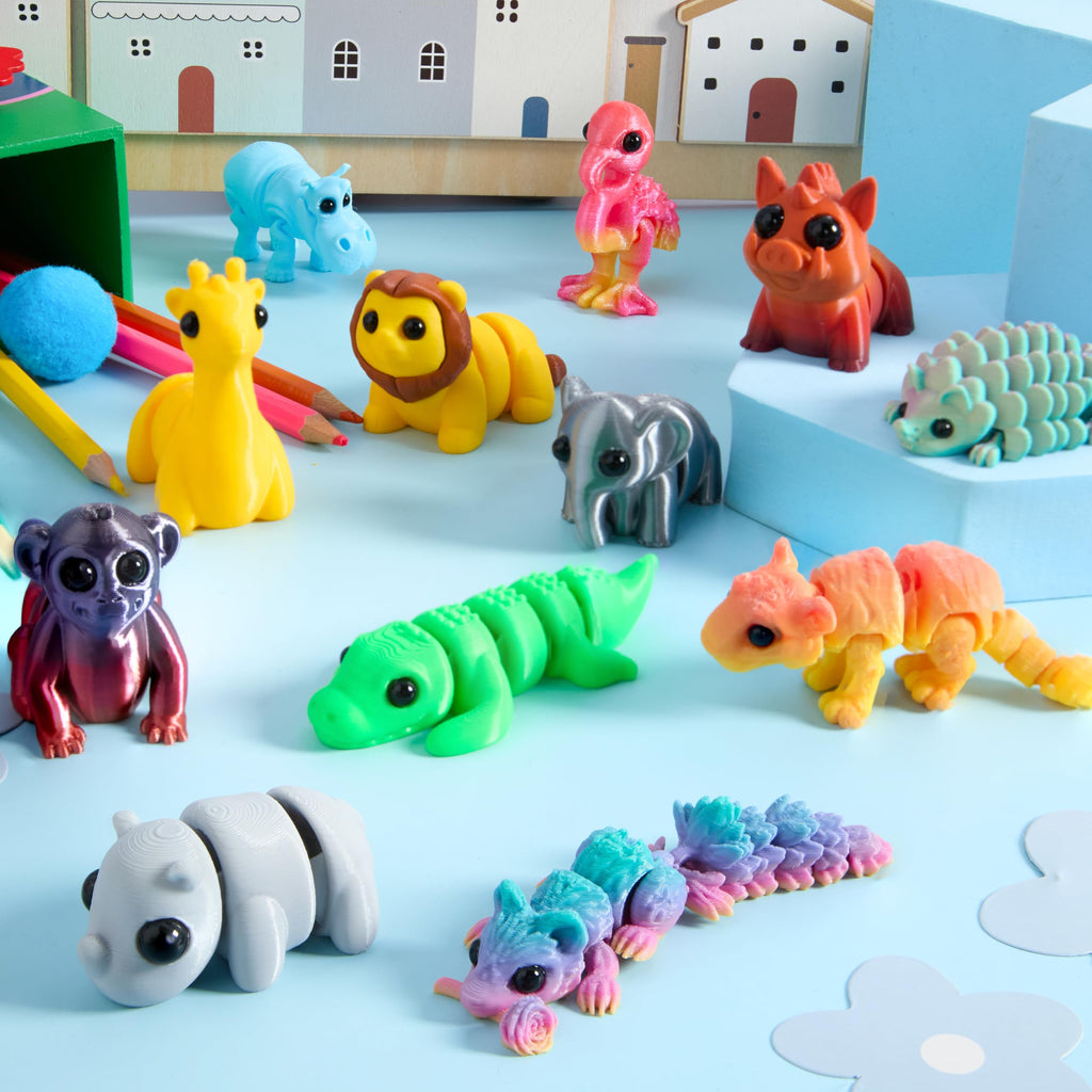 JOYIN 12-Piece 3D Printed Safari Animal Figurines – Articulated, Flexible Fidget Toys for Party Favors and Classroom Rewards