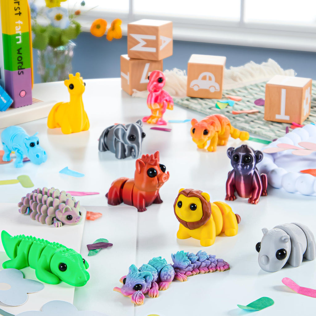 JOYIN 12-Piece 3D Printed Safari Animal Figurines – Articulated, Flexible Fidget Toys for Party Favors and Classroom Rewards