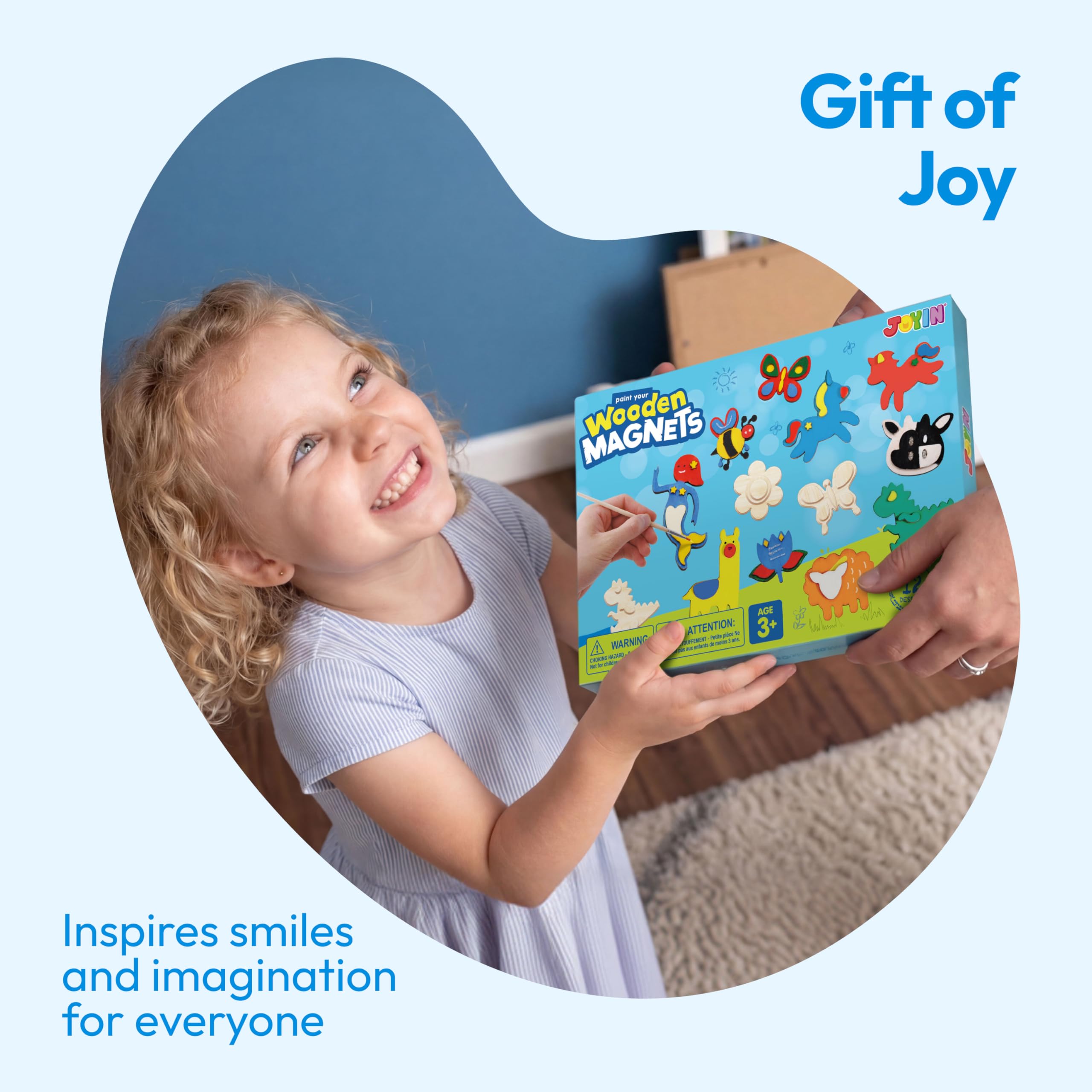 JOYIN 12-Piece Wooden Magnet Painting Kit for Kids – DIY Arts & Crafts Set with Paint and Glitter Glue