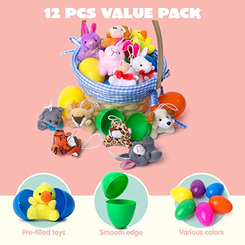 JOYIN 12 Prefilled Easter Eggs with 12 Different Mini Plush Animals for Kids Ages 3-10