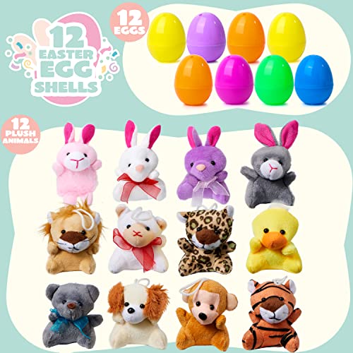 JOYIN 12 Prefilled Easter Eggs with 12 Different Mini Plush Animals for Kids Ages 3-10