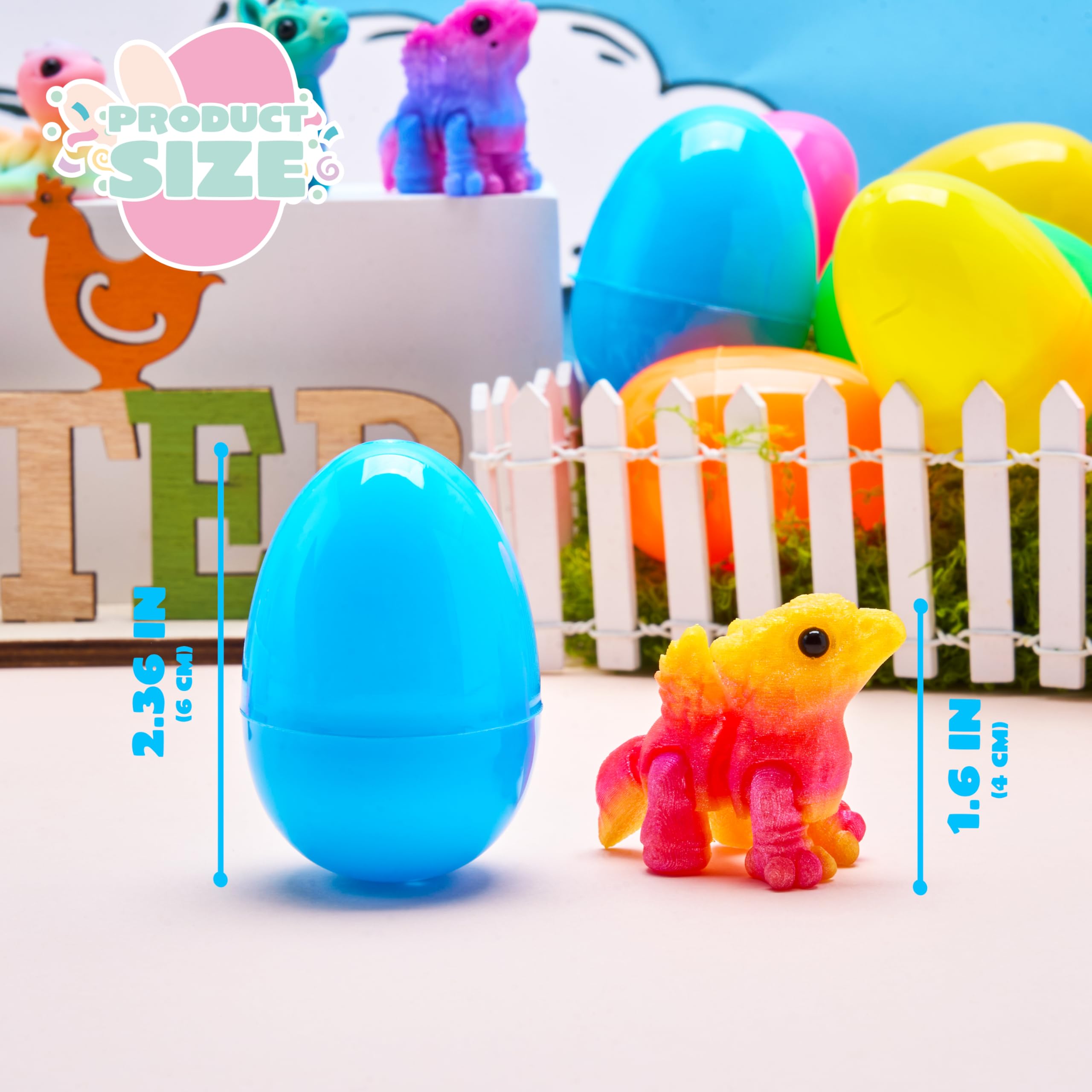 JOYIN 12 Prefilled Easter Eggs with 3D Printed Articulated Fantasy Animals - Party Favors, Basket Stuffers, Classroom Prizes
