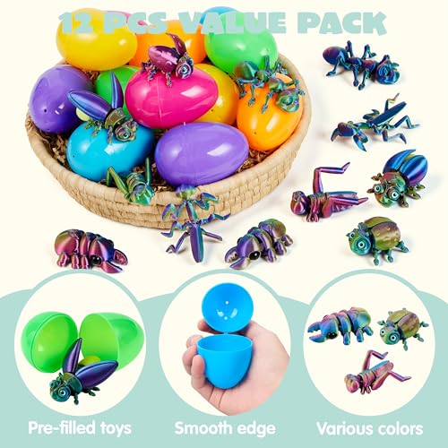 JOYIN 12 Prefilled Easter Eggs with 3D Printed Insects – Fun Easter Basket Stuffers & Party Favors