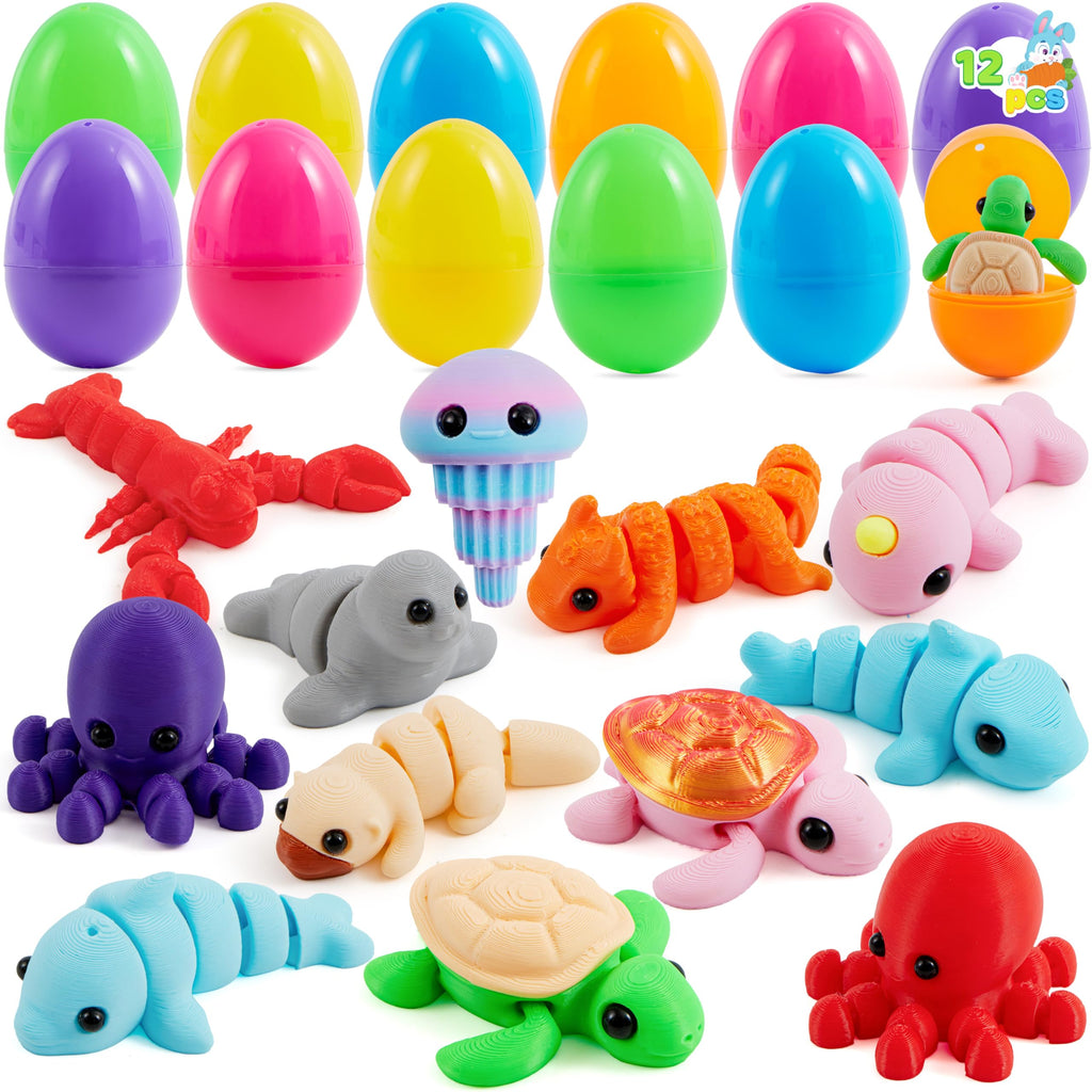 JOYIN 12 Prefilled Easter Eggs with Articulated Mini Sea Animals – 3D Printed Toys for Ages 8+