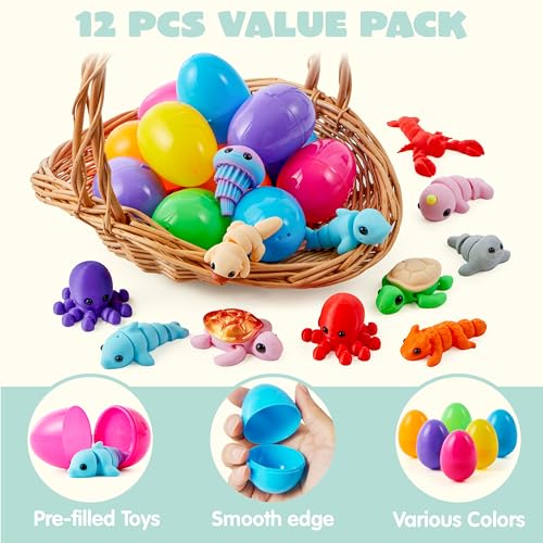JOYIN 12 Prefilled Easter Eggs with Articulated Mini Sea Animals – 3D Printed Toys for Ages 8+
