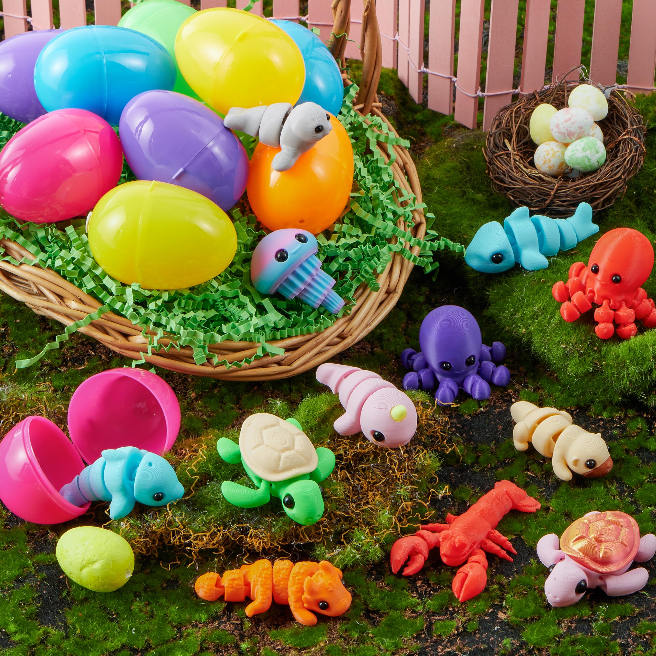 JOYIN 12 Prefilled Easter Eggs with Articulated Mini Sea Animals – 3D Printed Toys for Ages 8+