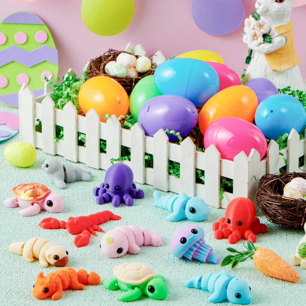JOYIN 12 Prefilled Easter Eggs with Articulated Mini Sea Animals – 3D Printed Toys for Ages 8+