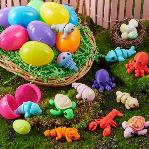 JOYIN 12 Prefilled Easter Eggs with Articulated Mini Sea Animals – 3D Printed Toys for Ages 8+