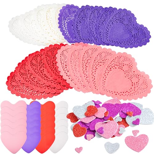 JOYIN 126+ Piece Valentine's Day Craft Set with Heart Doilies, Foam Hearts, and Stickers