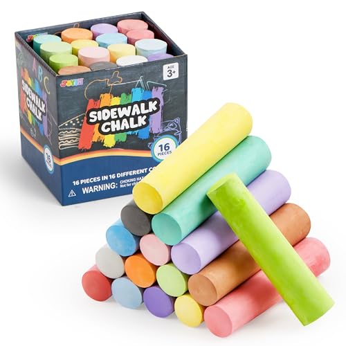 JOYIN 16-Piece Washable Jumbo Chalk Set for Toddlers 1-3 - Non-Toxic Sidewalk Chalk in 16 Colors, Safe Outdoor Play