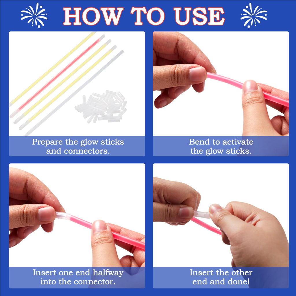 JOYIN 162-Piece Patriotic Glow Sticks Set for 4th of July & 250th Anniversary – Red, White & Blue with Connectors