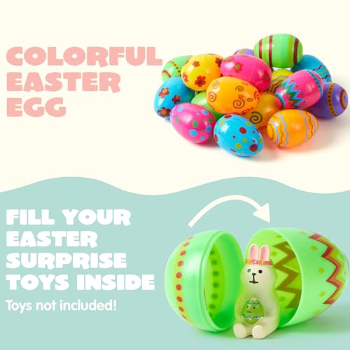 JOYIN 18-Pack Fillable Plastic Easter Eggs - Bright Printed 3.15-Inch Eggs for Hunts and Party Favors