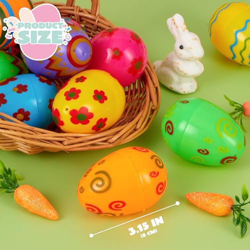 JOYIN 18-Pack Fillable Plastic Easter Eggs - Bright Printed 3.15-Inch Eggs for Hunts and Party Favors