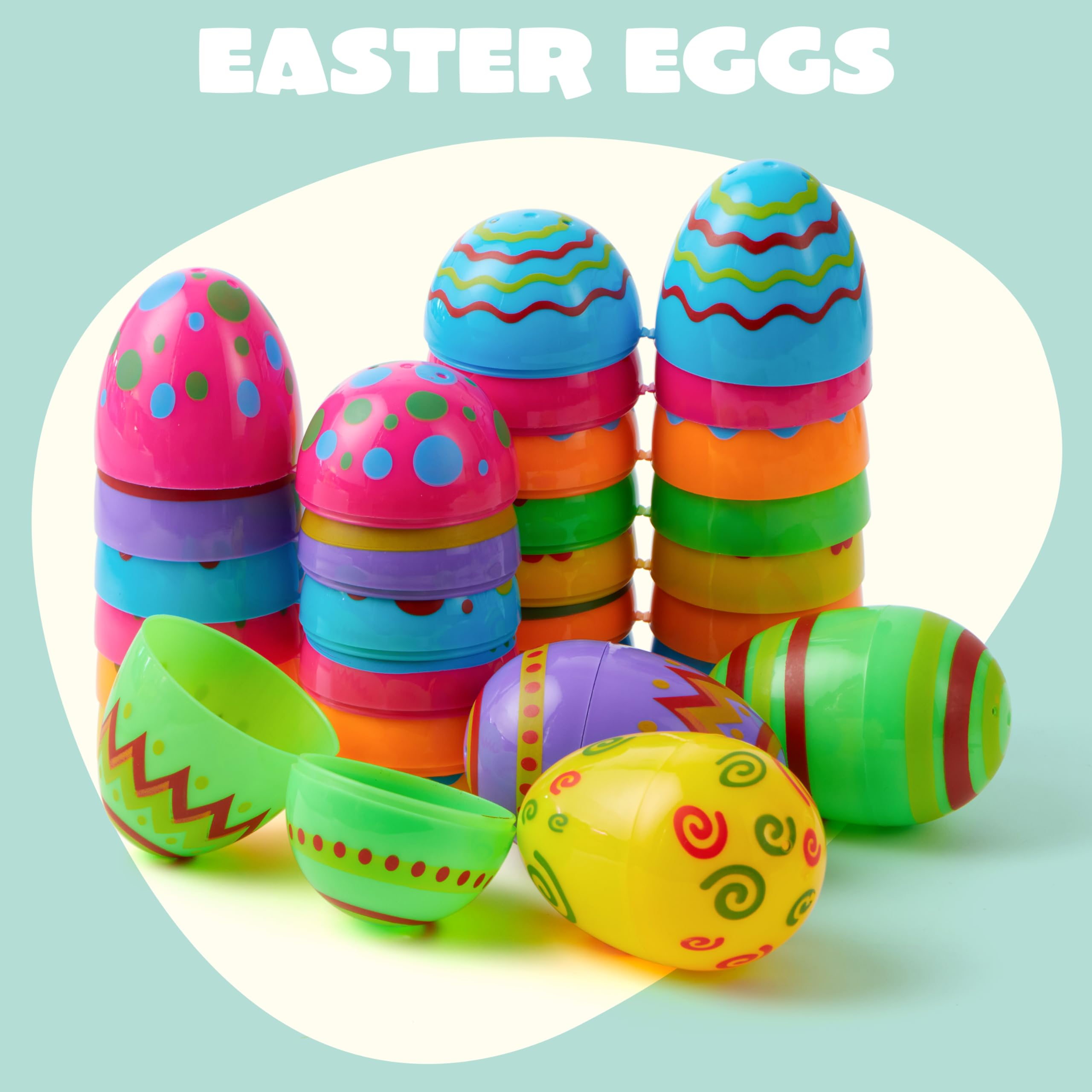 JOYIN 18-Pack Fillable Plastic Easter Eggs - Bright Printed 3.15-Inch Eggs for Hunts and Party Favors