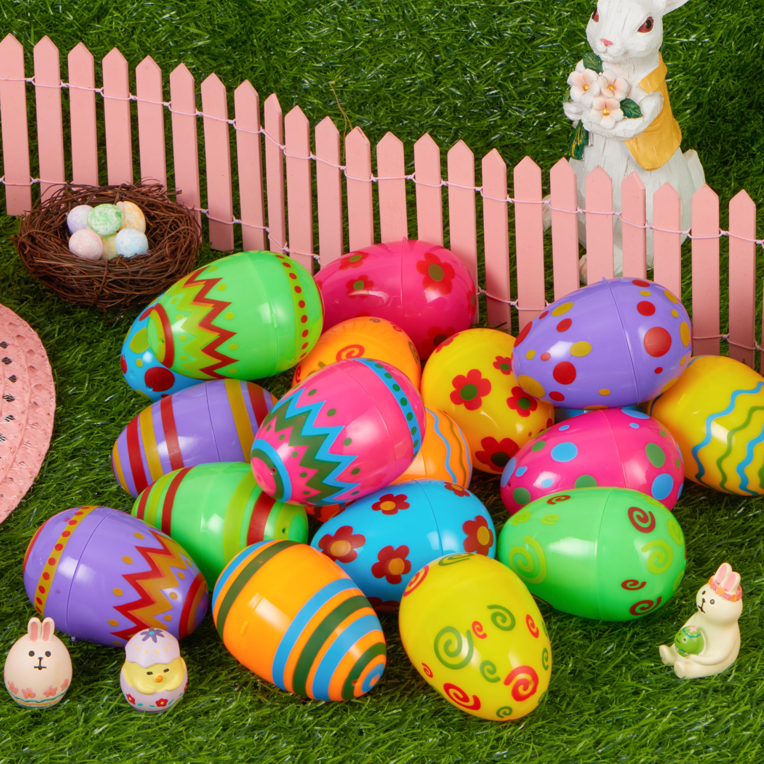 JOYIN 18-Pack Fillable Plastic Easter Eggs - Bright Printed 3.15-Inch Eggs for Hunts and Party Favors