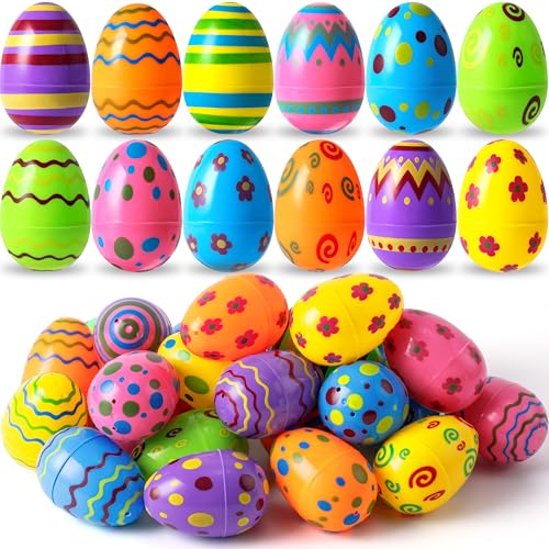 JOYIN 18-Pack Fillable Plastic Easter Eggs - Bright Printed 3.15-Inch Eggs for Hunts and Party Favors