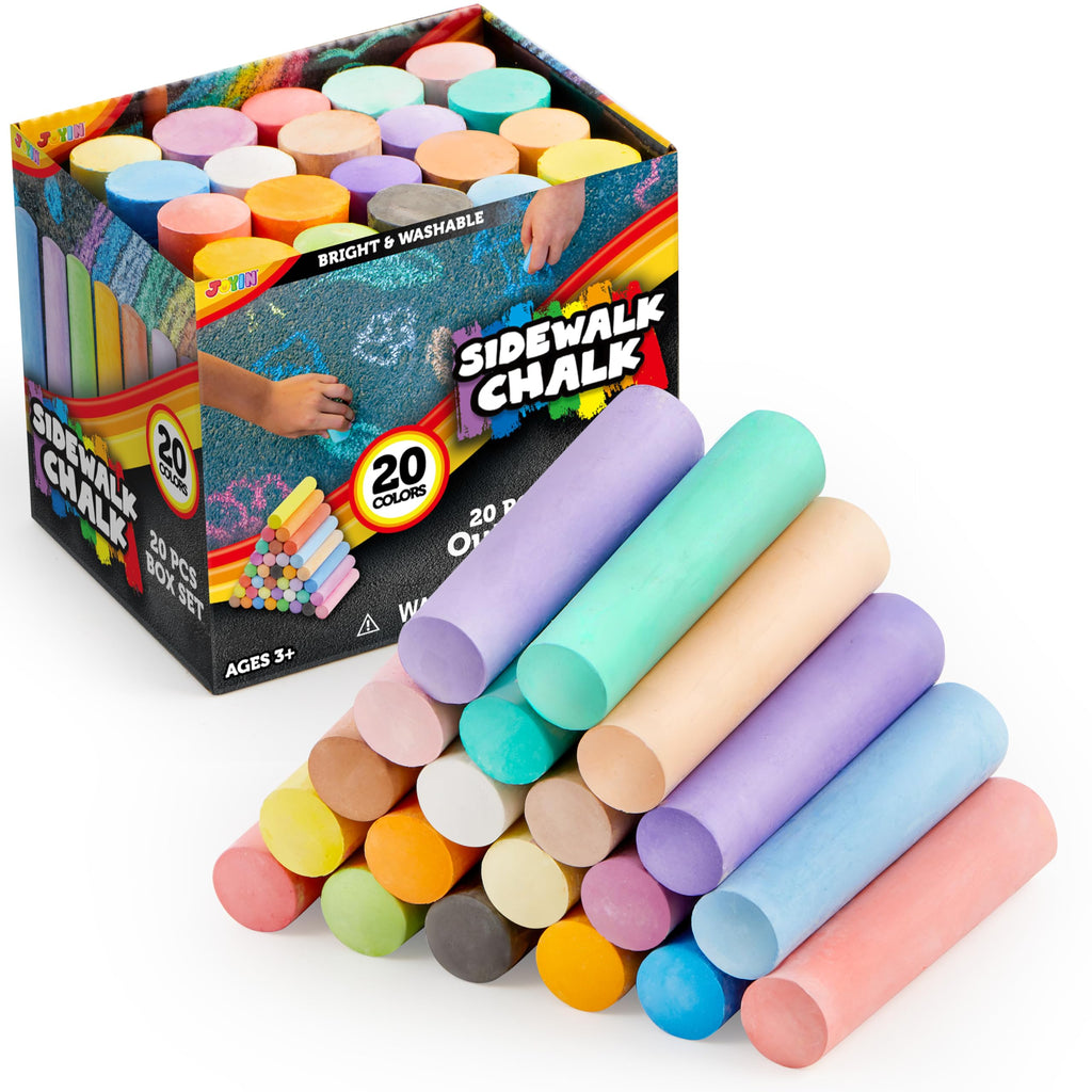 JOYIN 20-Piece Washable Sidewalk Chalk Set – 20 Colors, Non-Toxic, Safe for Kids Ages 3+