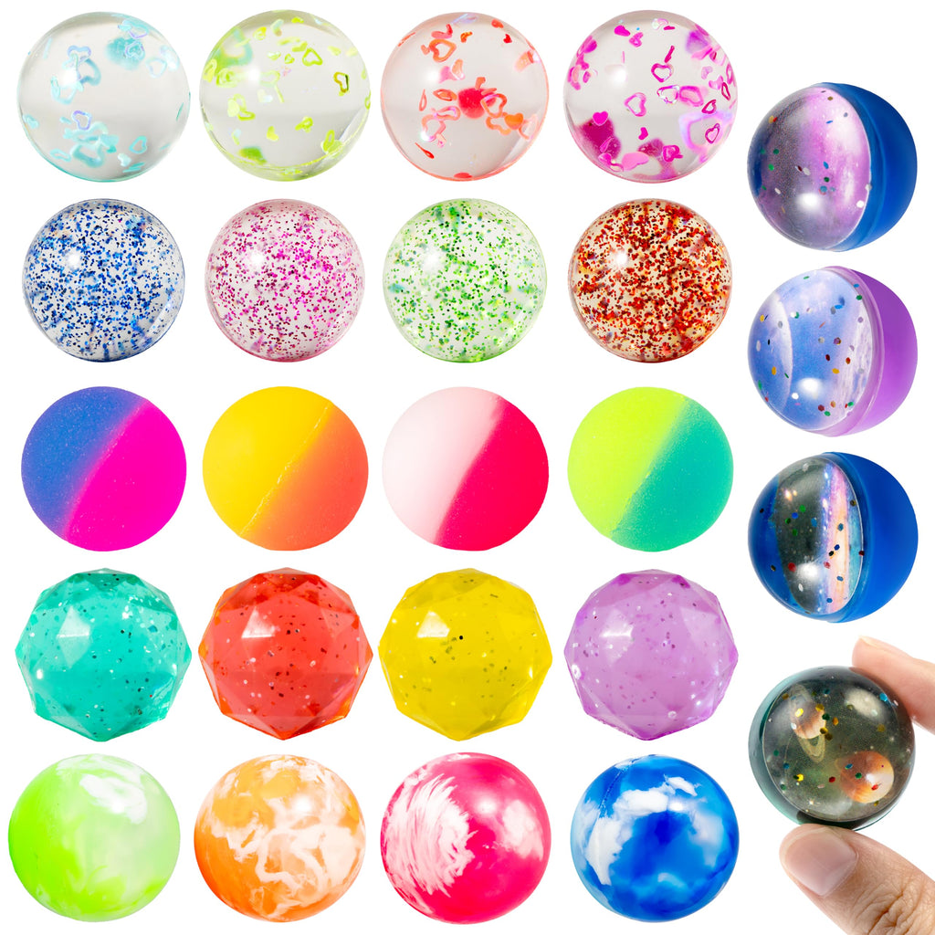 JOYIN 24-Pack Bouncy Balls - 6 Styles, 1.26 Inch Rubber Balls for Party Favors & Prizes