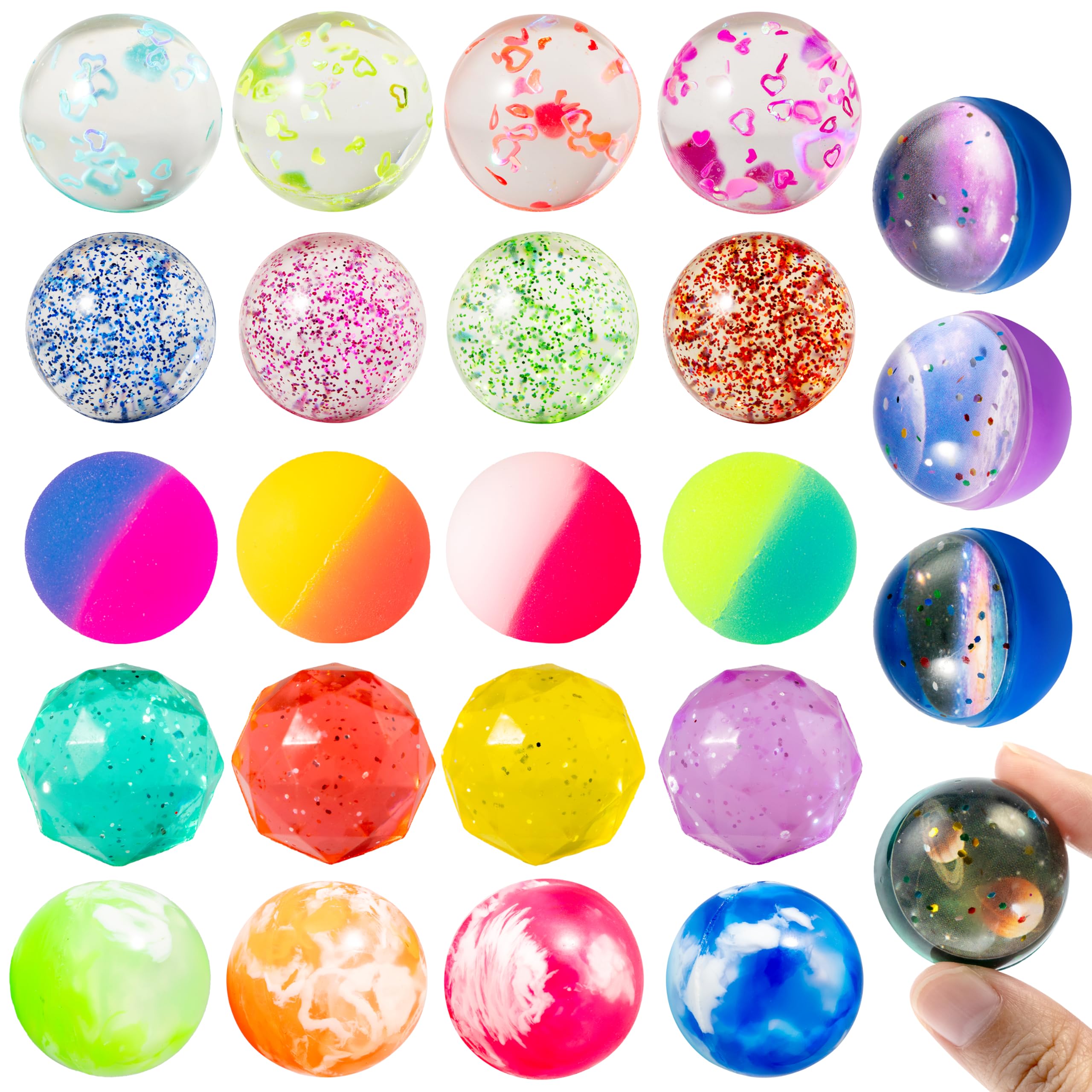 JOYIN 24-Pack Bouncy Balls - 6 Styles, 1.26 Inch Rubber Balls for Party Favors & Prizes