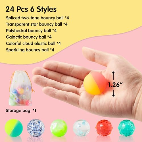 JOYIN 24-Pack Bouncy Balls - 6 Styles, 1.26 Inch Rubber Balls for Party Favors & Prizes