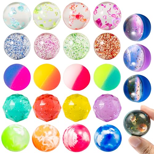 JOYIN 24-Pack Bouncy Balls - 6 Styles, 1.26 Inch Rubber Balls for Party Favors & Prizes