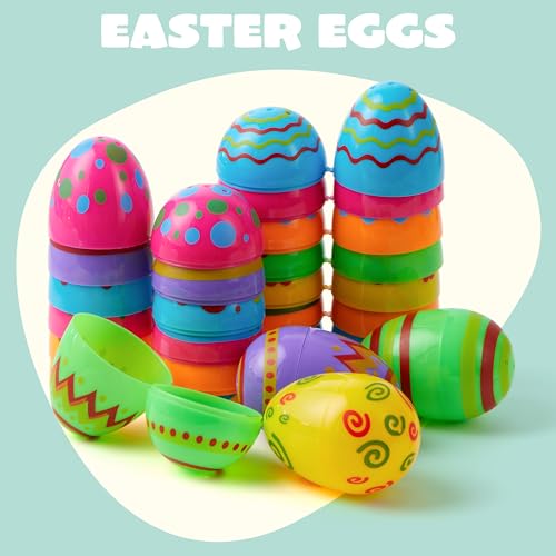JOYIN 24-Pack Bright Plastic Easter Eggs – Fillable 3.15-Inch Printed Eggs for Hunts, Baskets, Classroom Prizes, and Party Favors