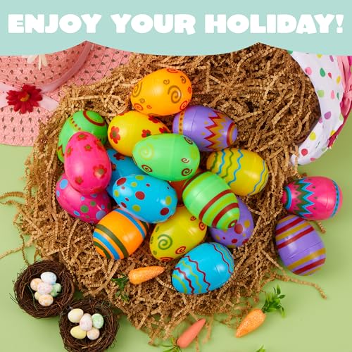 JOYIN 24-Pack Bright Plastic Easter Eggs – Fillable 3.15-Inch Printed Eggs for Hunts, Baskets, Classroom Prizes, and Party Favors