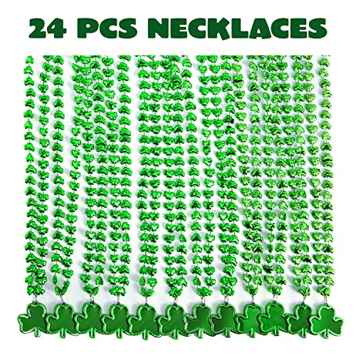 JOYIN 24 Pack St. Patrick's Day Shamrock Necklaces - Green Clover Bead Necklace Party Favors