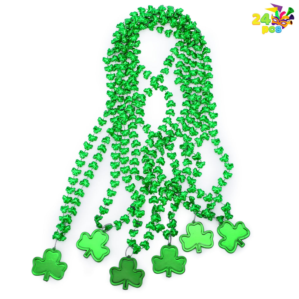 JOYIN 24 Pack St. Patrick's Day Shamrock Necklaces - Green Clover Bead Necklace Party Favors