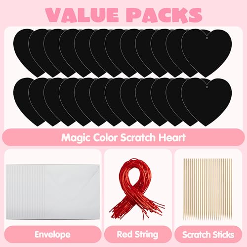 JOYIN 24 Pack Valentine Scratch Heart Cards with Envelopes – Fun DIY Craft for Kids Classroom Exchange
