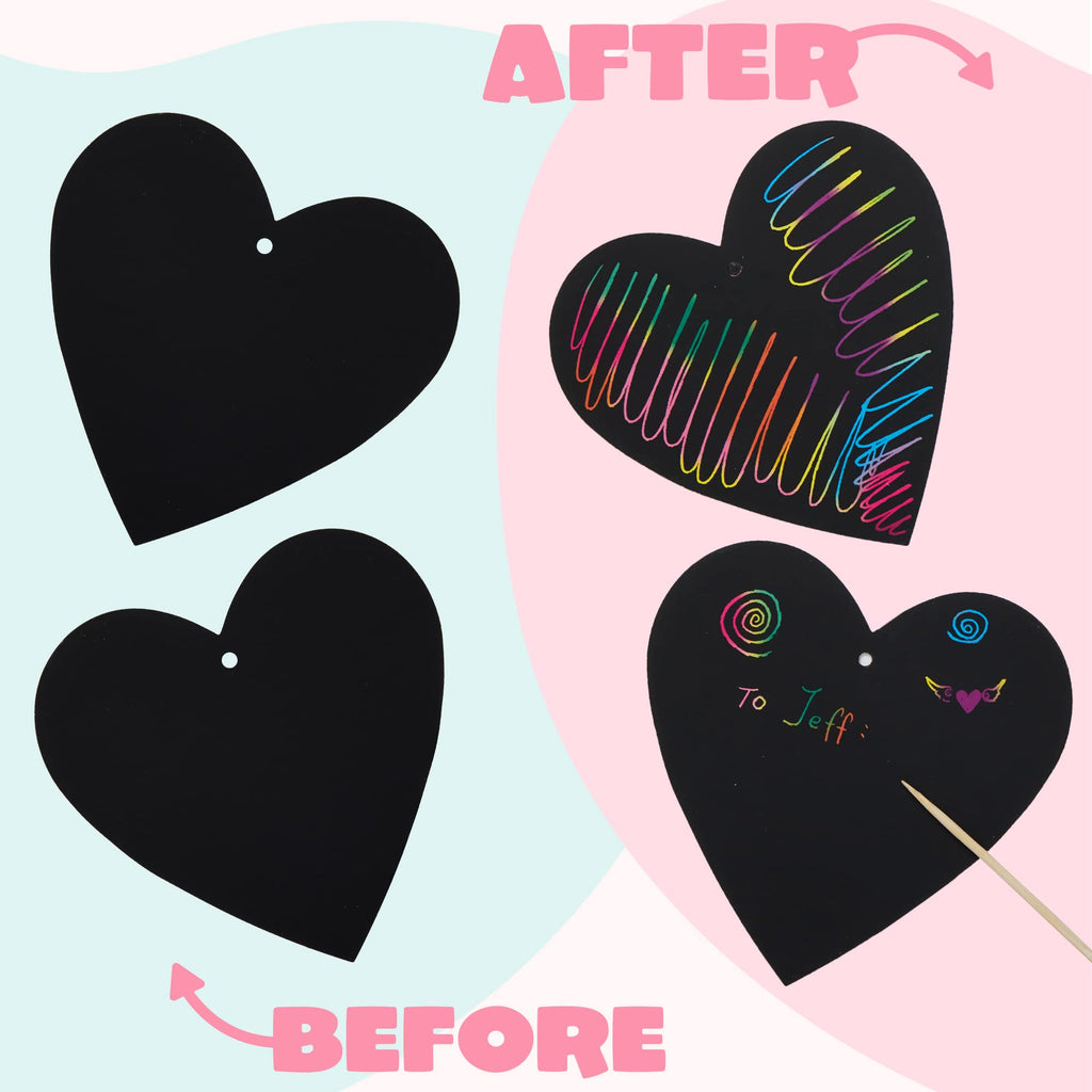 JOYIN 24 Pack Valentine Scratch Heart Cards with Envelopes – Fun DIY Craft for Kids Classroom Exchange