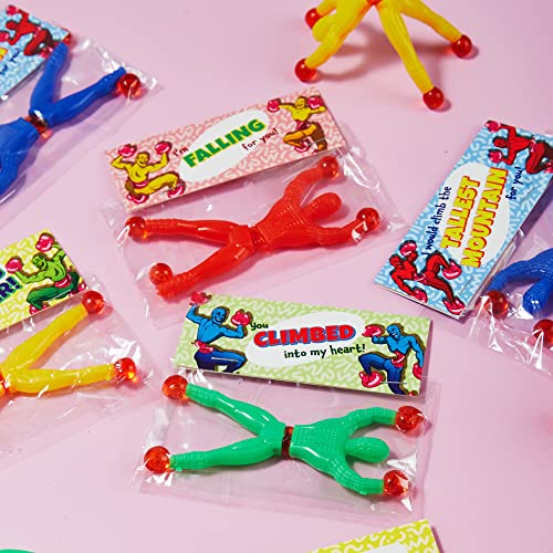 JOYIN 28 PCS Valentine's Day Sticky Wall Climbing Men with Cards, Party Favors for Kids, Classroom Exchange Prizes