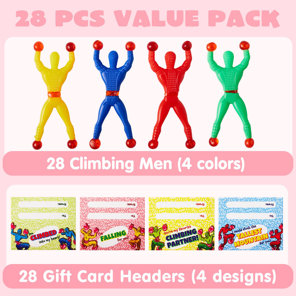 JOYIN 28 PCS Valentine's Day Sticky Wall Climbing Men with Cards, Party Favors for Kids, Classroom Exchange Prizes