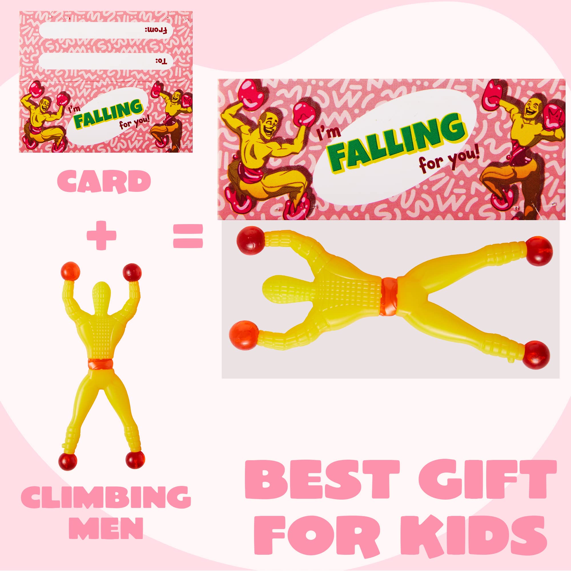 JOYIN 28 PCS Valentine's Day Sticky Wall Climbing Men with Cards, Party Favors for Kids, Classroom Exchange Prizes