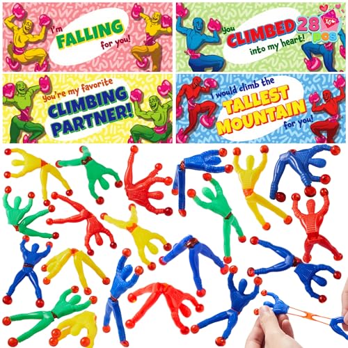 JOYIN 28 PCS Valentine's Day Sticky Wall Climbing Men with Cards, Party Favors for Kids, Classroom Exchange Prizes