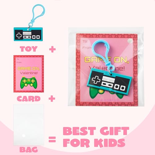 JOYIN 28-Piece Valentine's Day Gift Cards Set with Video Game Keychains – 7 Designs, Multi-Colored, Classroom Exchange Prizes