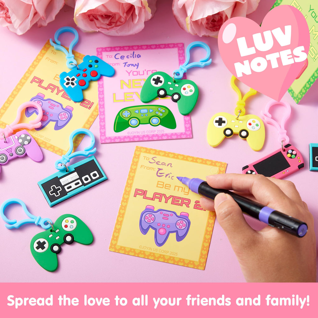 JOYIN 28-Piece Valentine's Day Gift Cards Set with Video Game Keychains – 7 Designs, Multi-Colored, Classroom Exchange Prizes