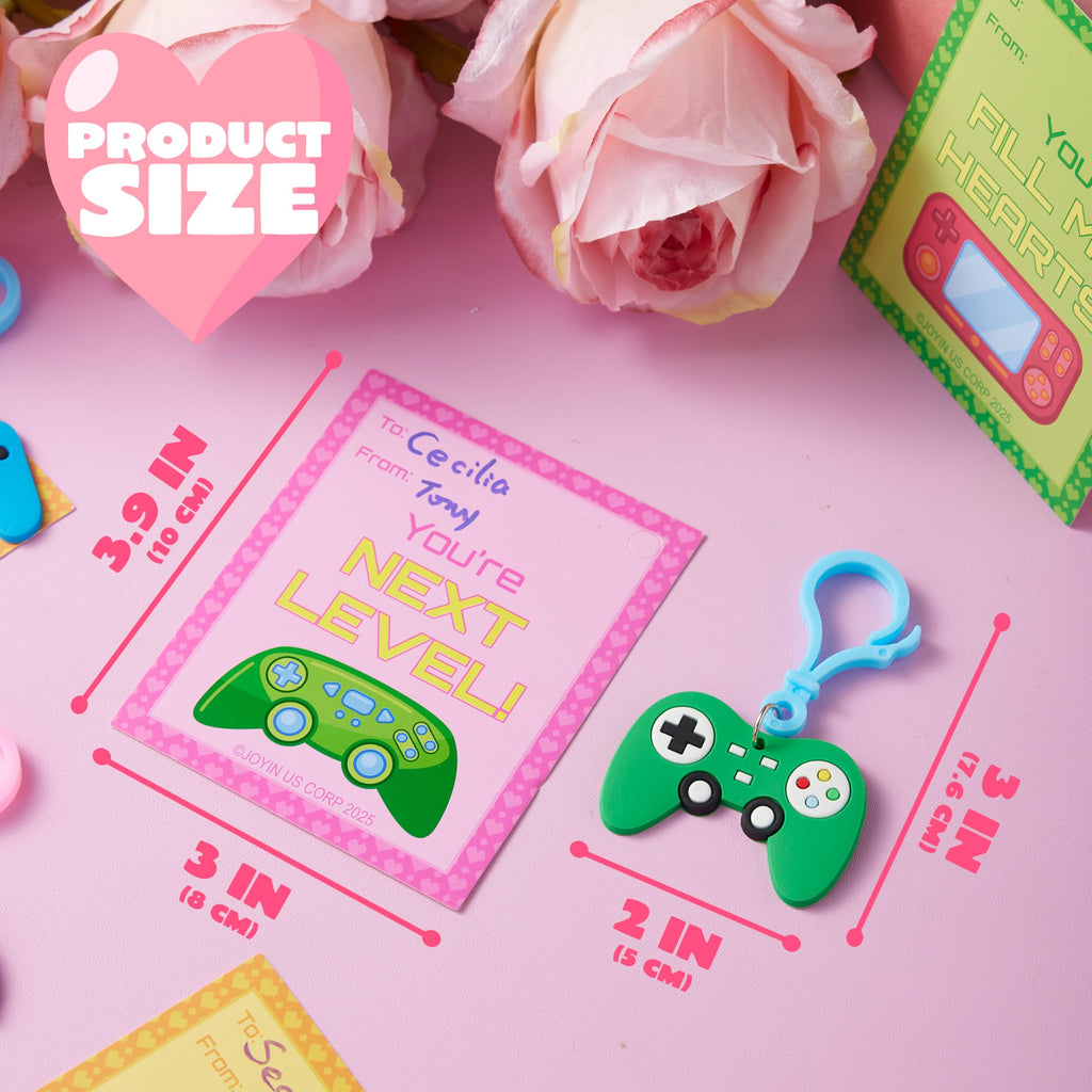 JOYIN 28-Piece Valentine's Day Gift Cards Set with Video Game Keychains – 7 Designs, Multi-Colored, Classroom Exchange Prizes