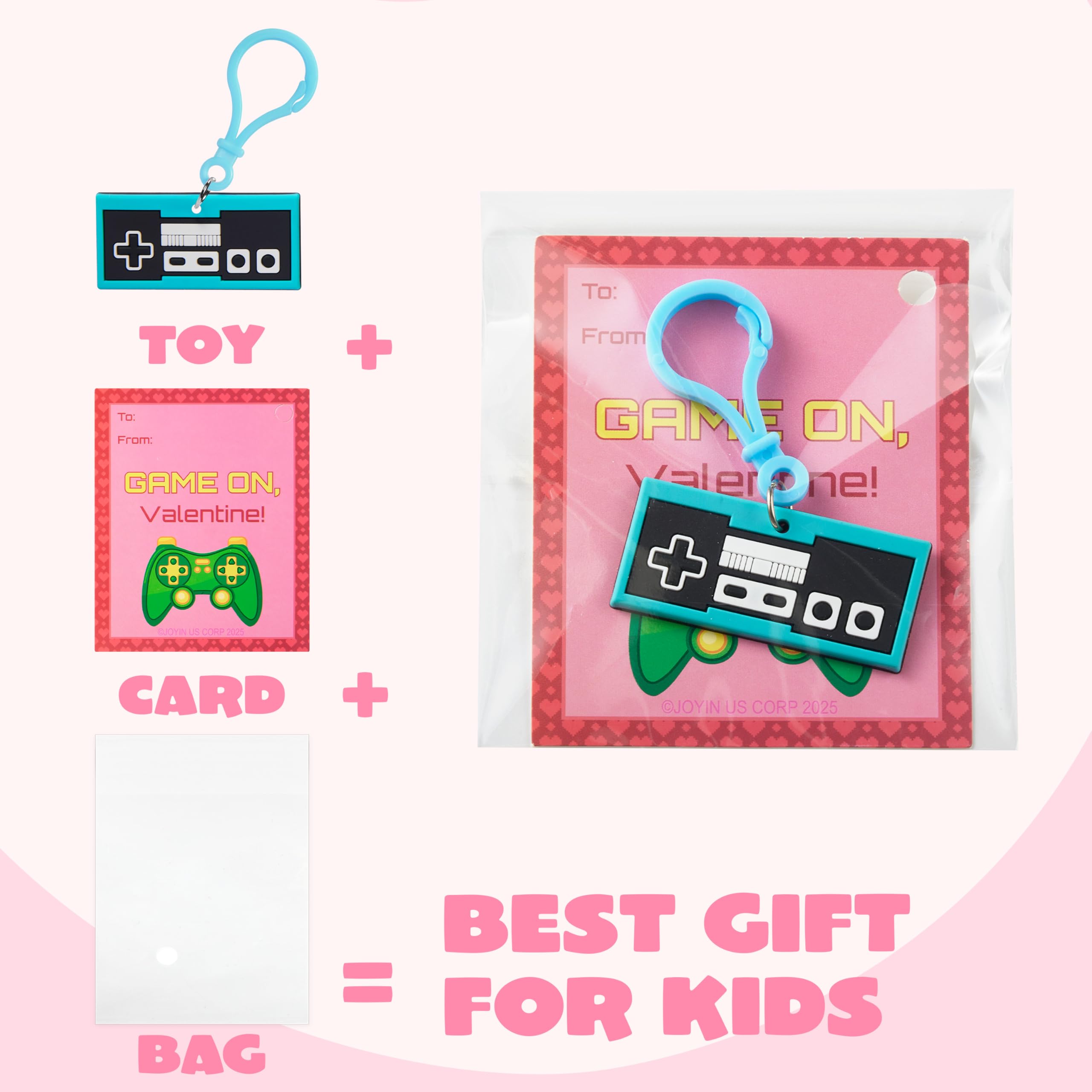 JOYIN 28-Piece Valentine's Day Gift Cards Set with Video Game Keychains – 7 Designs, Multi-Colored, Classroom Exchange Prizes