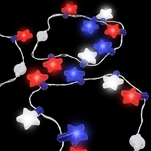 JOYIN 3-Pack LED Star Necklaces for 4th of July - Patriotic Red White Blue Light-Up Accessories with 6 Flicker Modes