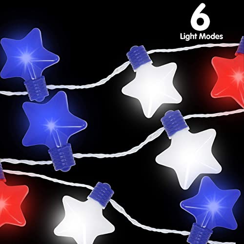 JOYIN 3-Pack LED Star Necklaces for 4th of July - Patriotic Red White Blue Light-Up Accessories with 6 Flicker Modes