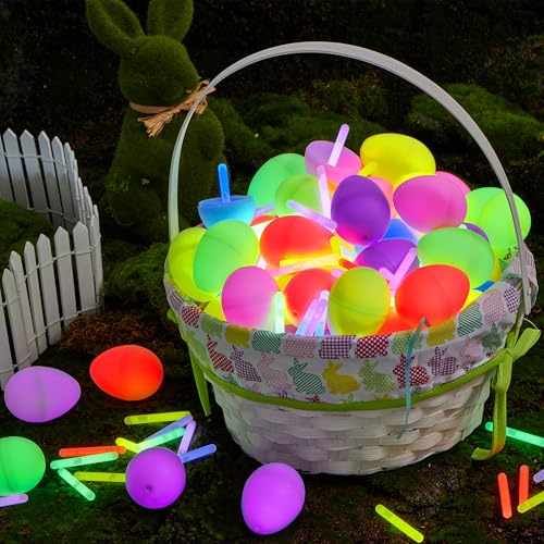 JOYIN 35 Easter Eggs with 35 Mini Glow Sticks for Kids - Glow in the Dark Egg Hunt Set