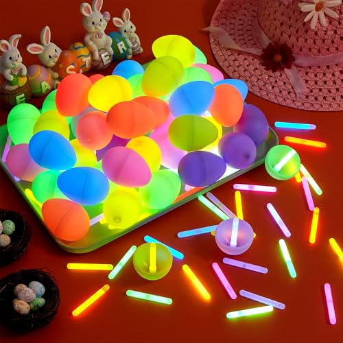 JOYIN 35 Easter Eggs with 35 Mini Glow Sticks for Kids - Glow in the Dark Egg Hunt Set