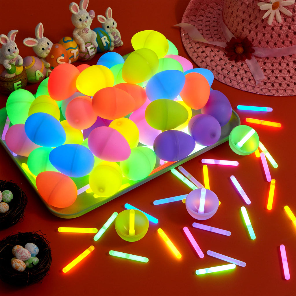 JOYIN 35 Easter Eggs with 35 Mini Glow Sticks for Kids - Glow in the Dark Egg Hunt Set