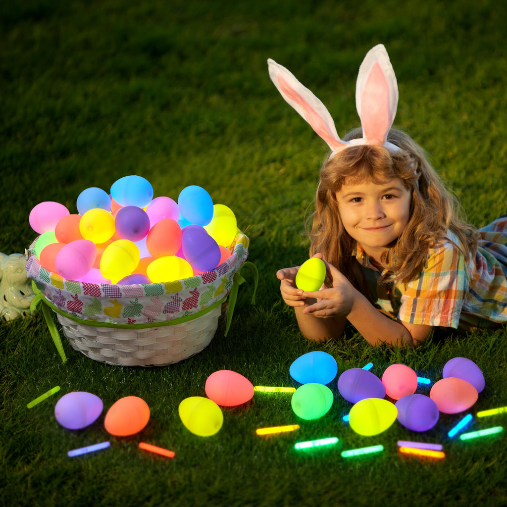 JOYIN 35 Easter Eggs with 35 Mini Glow Sticks for Kids - Glow in the Dark Egg Hunt Set