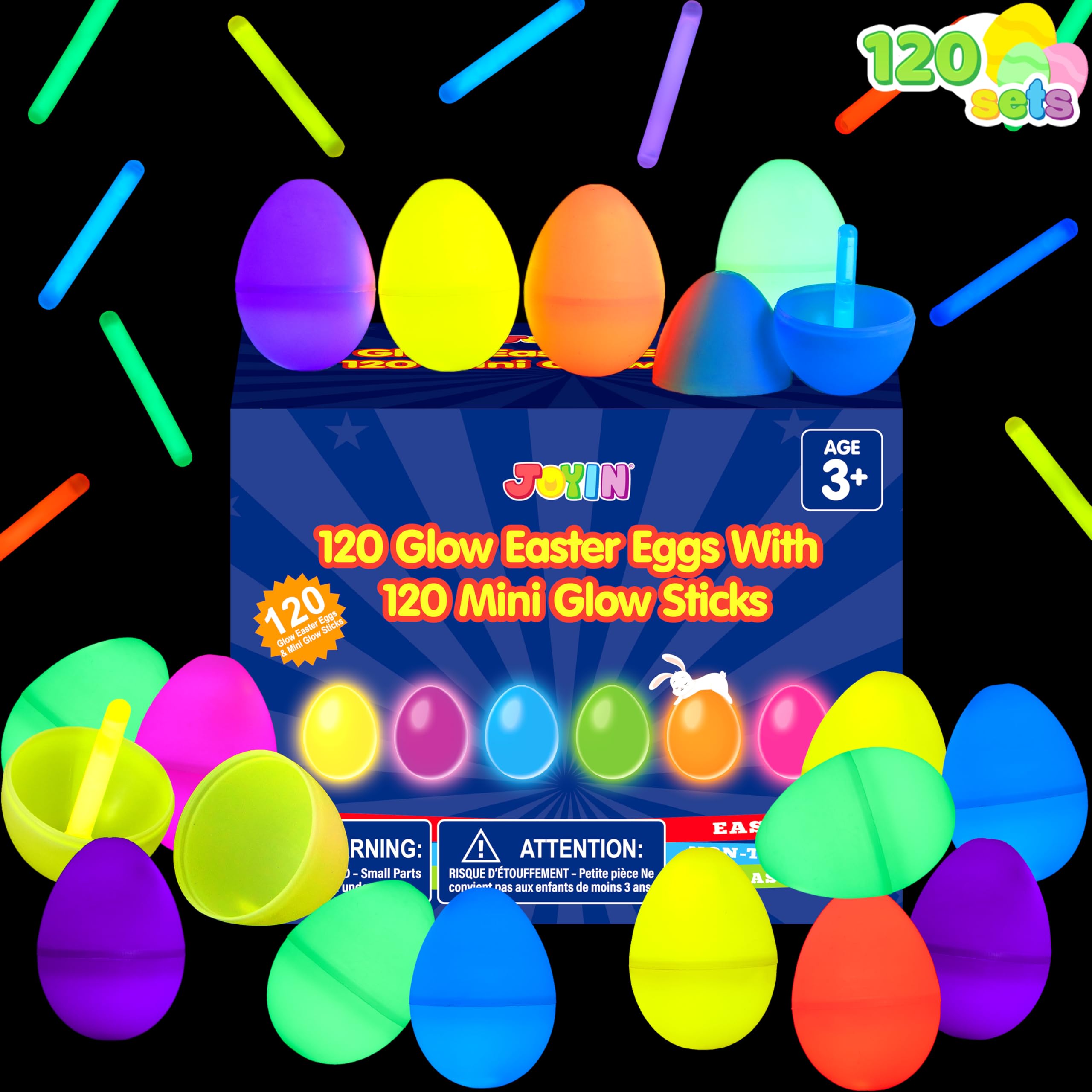 JOYIN 35 Easter Eggs with 35 Mini Glow Sticks for Kids - Glow in the Dark Egg Hunt Set