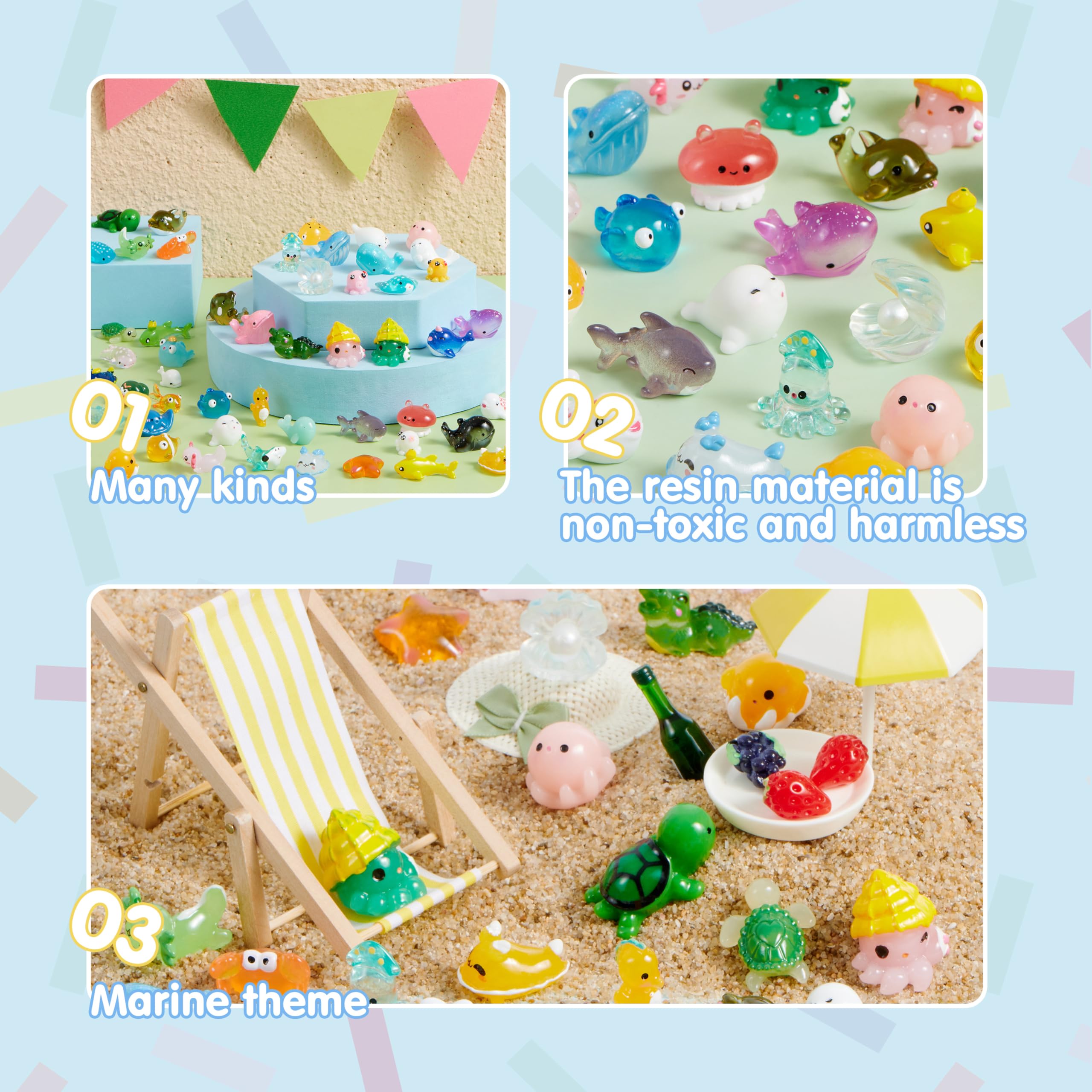 JOYIN 50-Piece Mini Ocean Resin Animals Set – Sea Creatures for Crafts, Slime, Aquarium Decor, and Party Favors