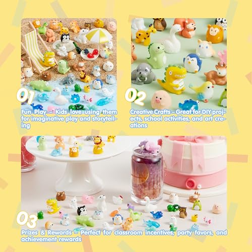 JOYIN 50-Piece Mini Resin Animals Set for Fairy Gardens, Slime Charms, and DIY Crafts